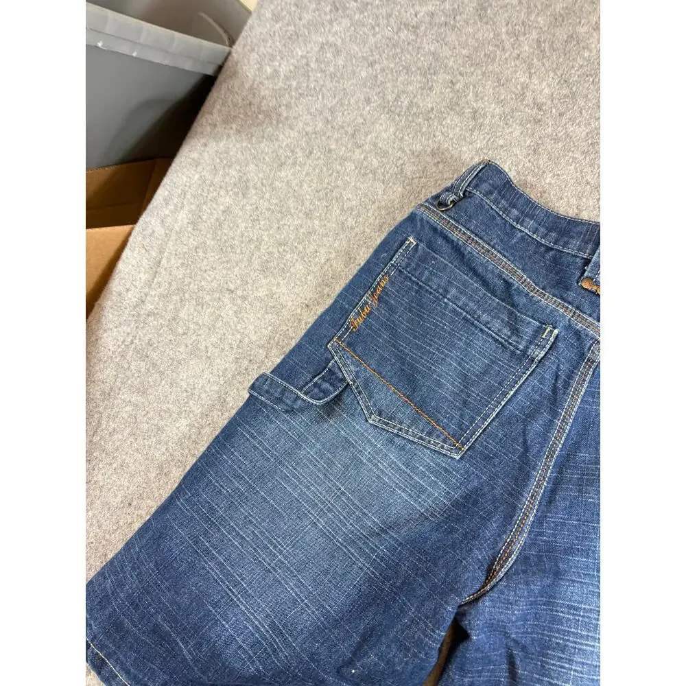 FUBU Carpenter Denim Shorts Mens Blue Hiphop Jorts Skateboarding Baggy Y2K 30 - Picture 8 of 9